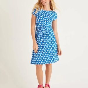 Bright Blue Bird Print BODEN Amelie dress size 4